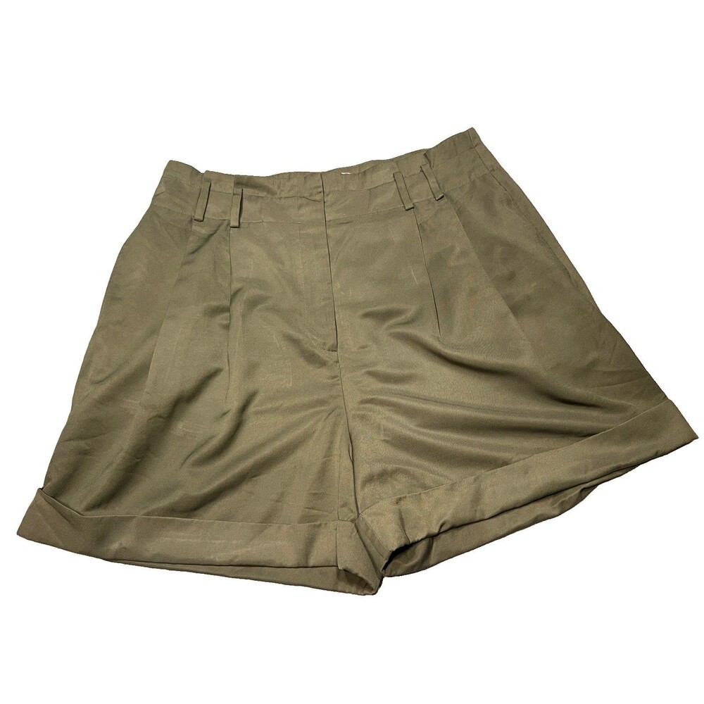 Elizabeth and James Olive Green Pleated Cuffed Shorts Women's 16